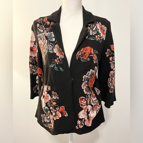 Anthropologie Moulinette Soeurs Black Floral Cardigan. Cotton Blend. Size XS - Picture 3 of 11